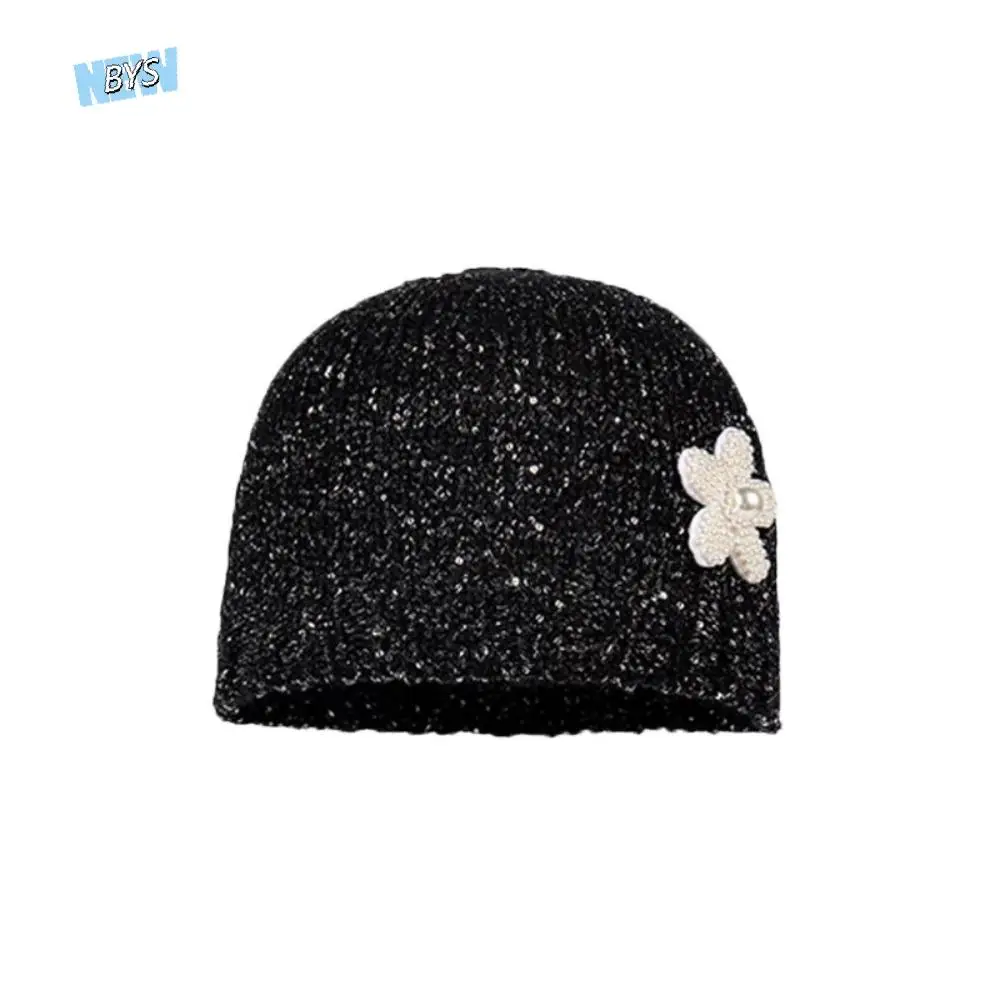 

Warm Vintage Sequin Knitted Hat Bowknot Hollow Beanie Hat Thin Woven Cap Winter