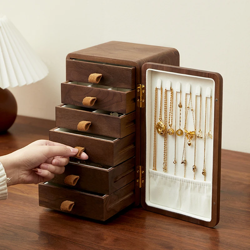 Luxury Jewelry Box Solid Wood Necklace Earring Storage Boxes Large Capacity Ring Organizer Box Exquisite Women's Jewelry Boxes