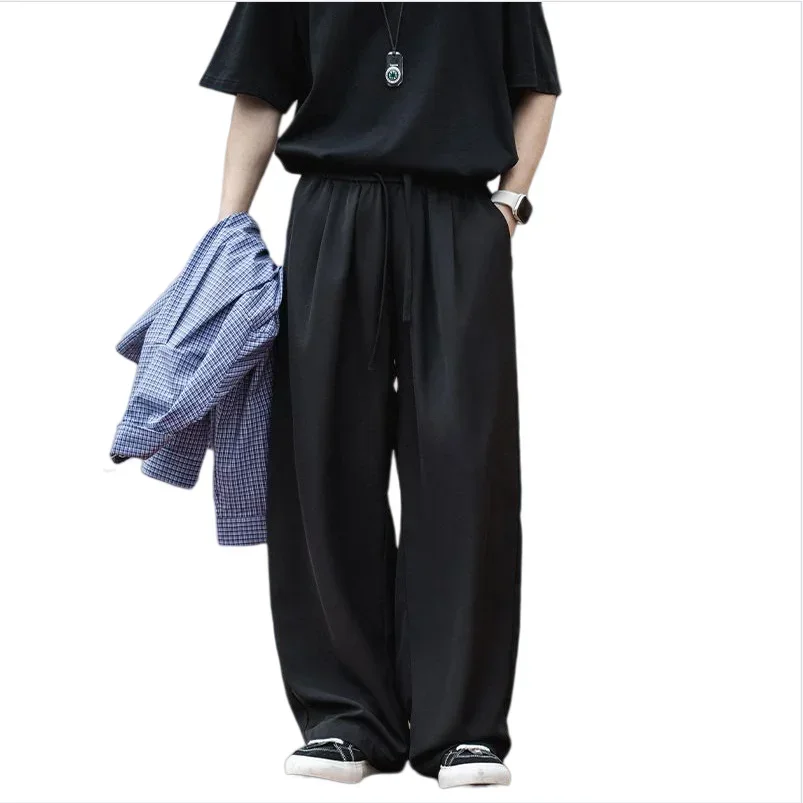 2026 Summer Style Cool Korean Style Loose Casual Pants for Men New Pleated Design Drape Not Easy To Wrinkle Straight Long Pants