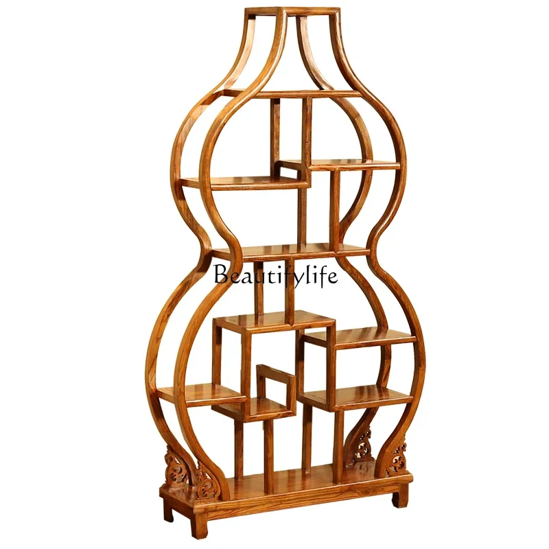 

44New Chinese gourd bogu solid wood rack display zen antique rack