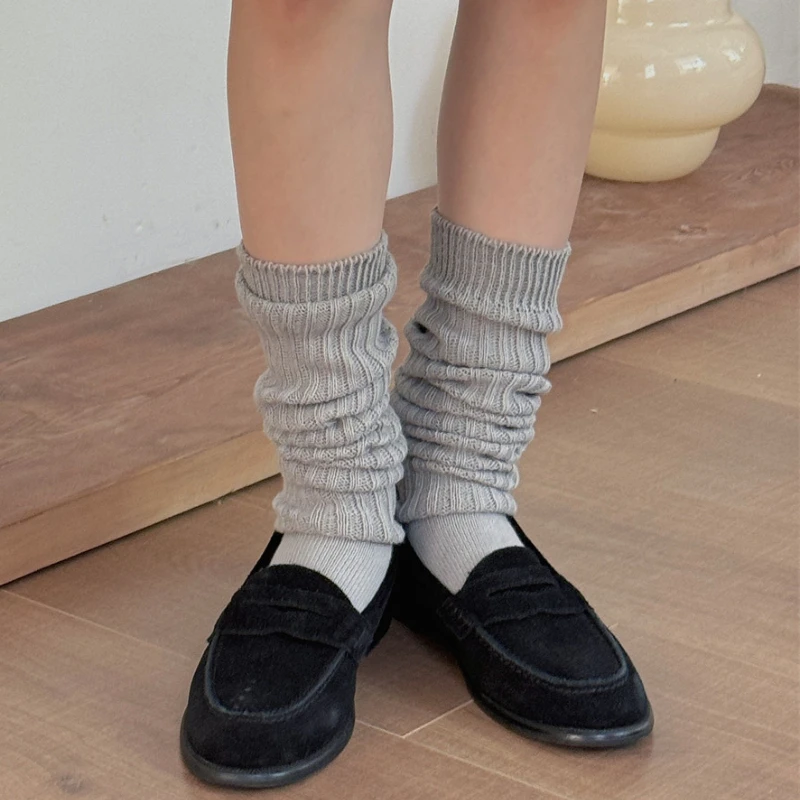 Women Socks Japanese Fashion Knitted Cotton Loose Long Socks Stockings Women Retro Streetwear Black White Gray Middle Tube Socks