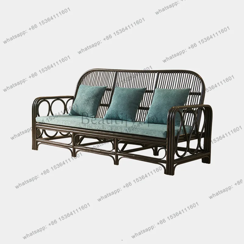 French three-person rattan sofa coffee table combination light luxury homestay designer sofa