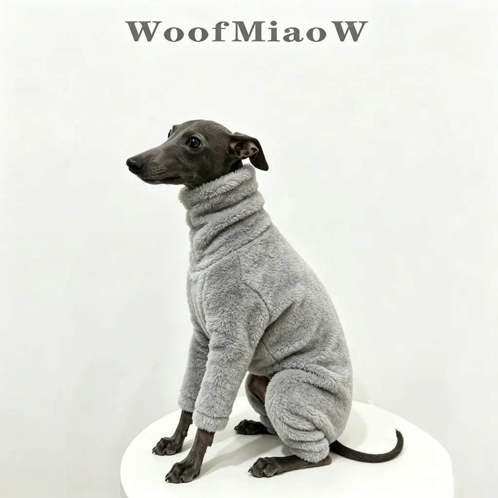 Warme, mit Fleece gefütterte Hundekleidung, vierbeiniger Overall für Italienische Windhunde und Whippets, Winter-Haustier-Homewear mit hohem Kragen in einfarbiger Ausführung – Detail 5