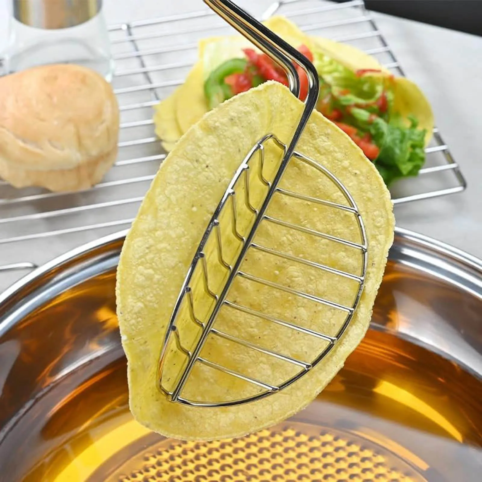 Tong U Shaped Stainless Steel Big Grocery Clip with Plastic Grip Kitchen Cooking Taco French Fries Fried Basket Colander Clip