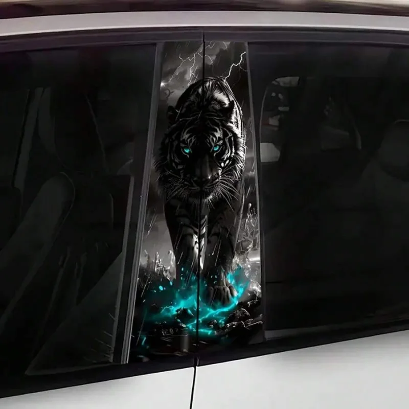 2 Packs, Tiger Lightning Car Sticker For B-Pillar & Door, Glass Metal/Plastic Surface, Cover Scratch, Car Decoration Sticker. - view 4