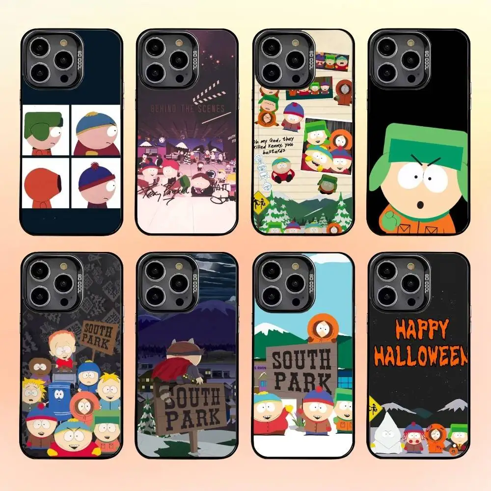 

Funny Animation - South Park Phone Case For iPhone16 15 14 13 12 Pro Max Grey Black Matte Laser Metallic Aurora Funda