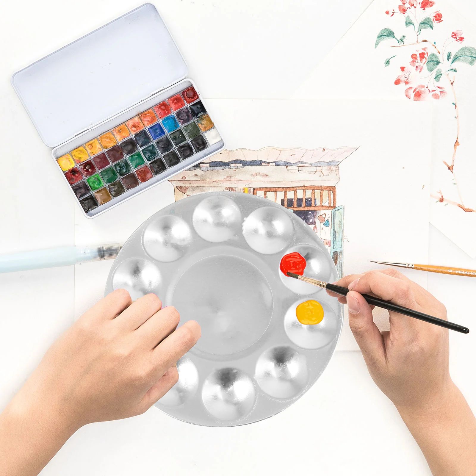 4 pcs Aluminum Paint Palette Round Stainless Mixing Tray For Art Crafts Watercolor Painting Reusable Washable