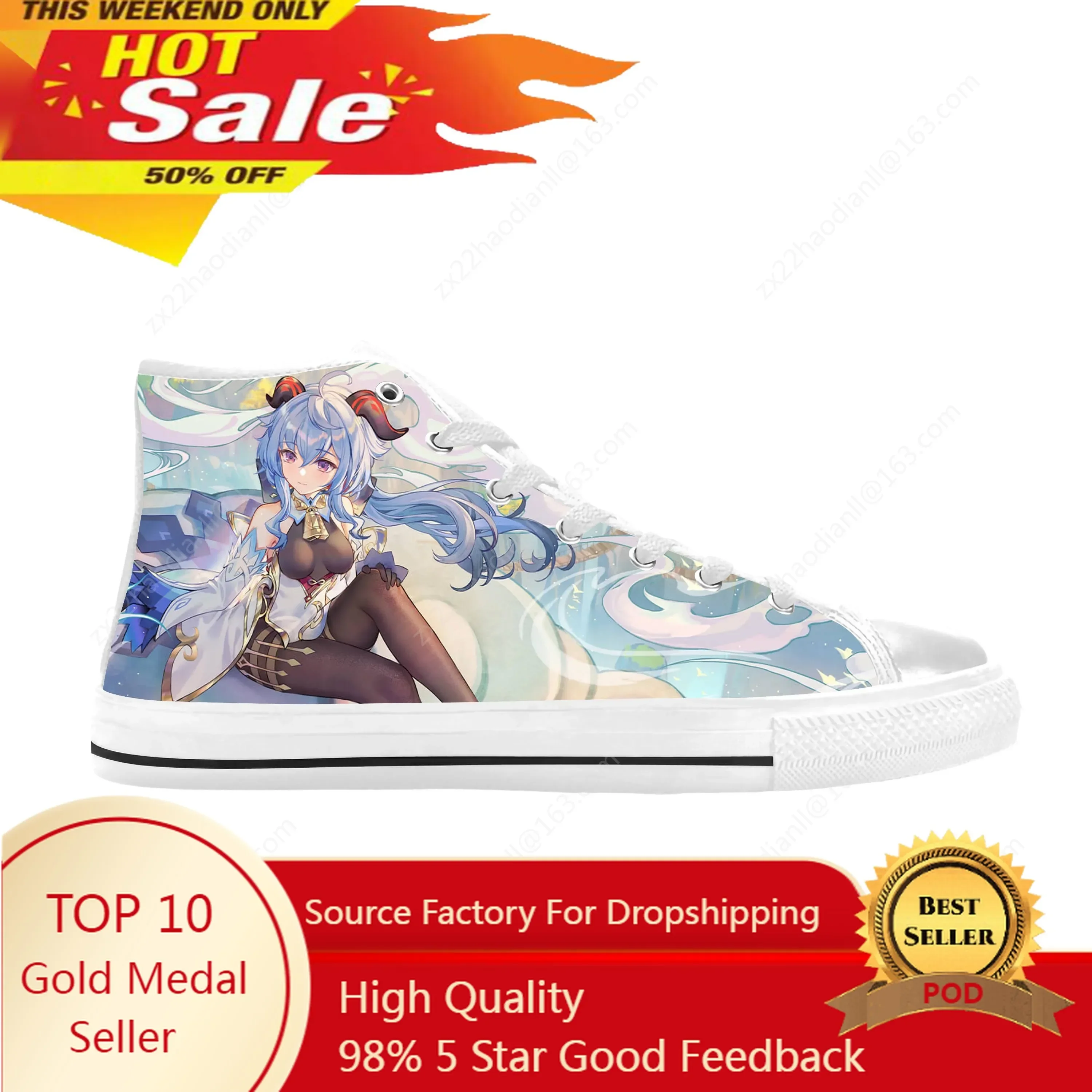 Hot Anime Manga Cartoon Game Genshin Impact Ganyu Casual Cloth Shoes High Top Comfortable Breathable 3D Print Men Women Sneakers