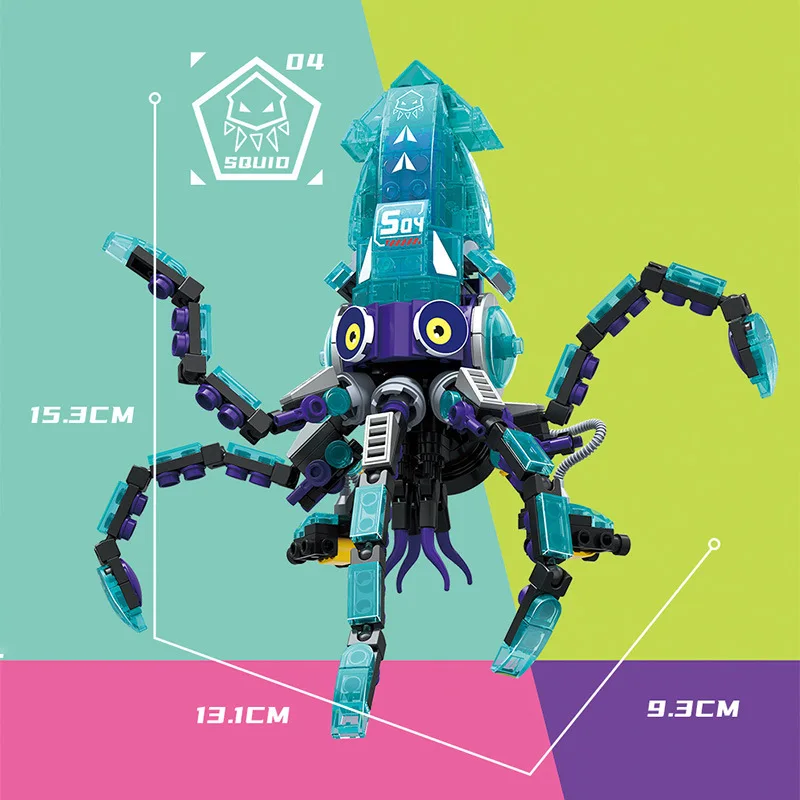 Squid Shark Ocean Fish Blocks Mobula Crab Bricks Compatible Legosquids Developmental Building Block Toys Gifts for Children Boy