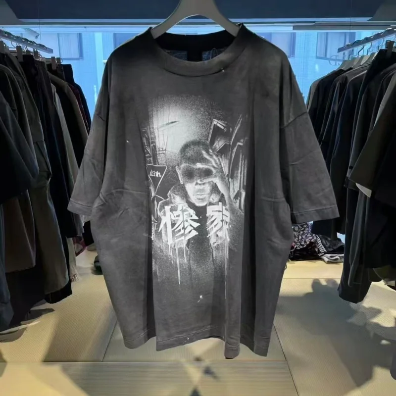 

Oversize T Shirt Men Doodle Print Vintage Saint Retro Loose Casual Tee Top