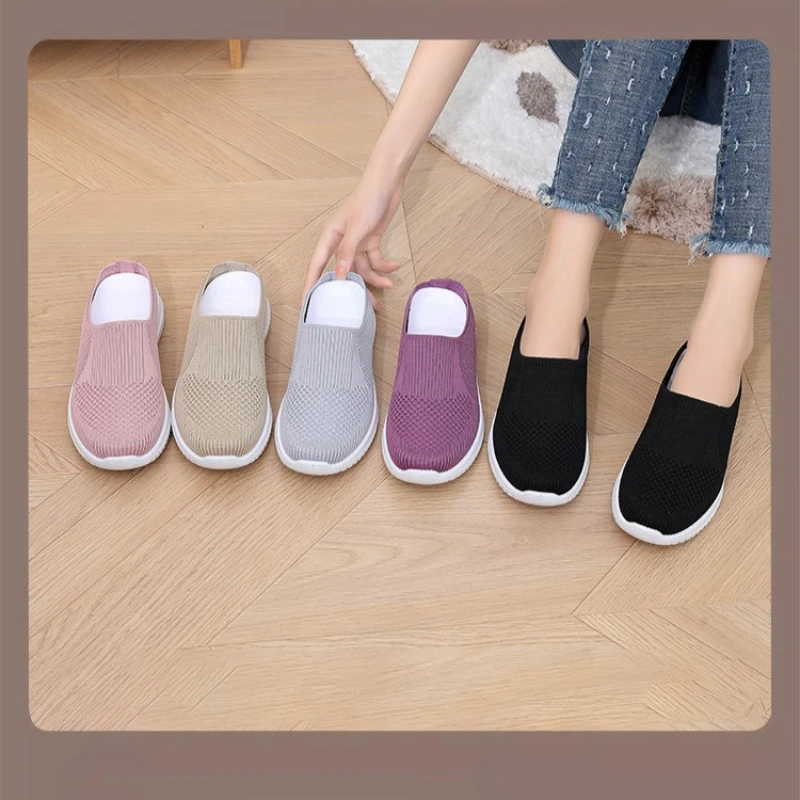 Summer New Shallow Mouth Flats Women's Casual Single Shoes Plus Size Ultra Light soft sole woman Shoes  Women's Half Slippers