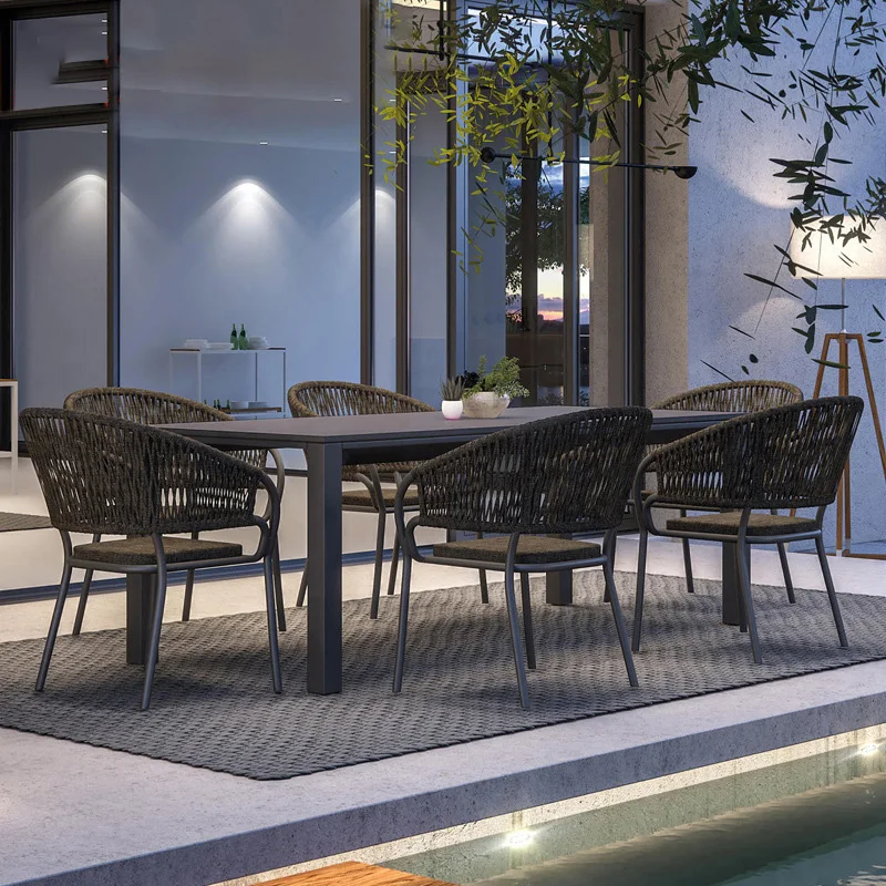 Outdoor dining table and chair leisure combination modern minimalist courtyard outdoor open-air balcony villa rattan chair table