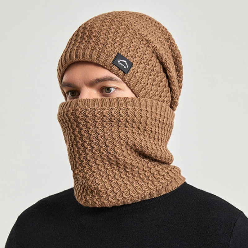 Sciarpa per cappello lavorata a maglia Unisex Set berretto più caldo foderato in pile spesso coppia all'aperto equitazione berretto invernale da sci morbido berretto in maglia a coste con etichetta