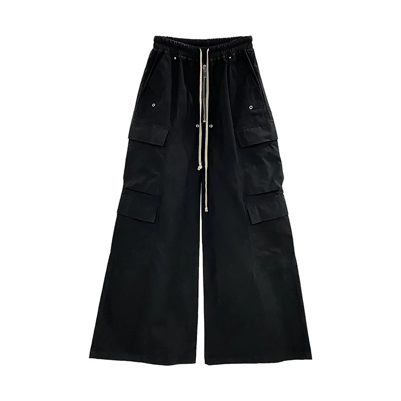 24ss Rick Pants Männer Kleidung weitb einige Hosen Frauen High Street große Taschen lose weites Bein lässige schwarze Hose