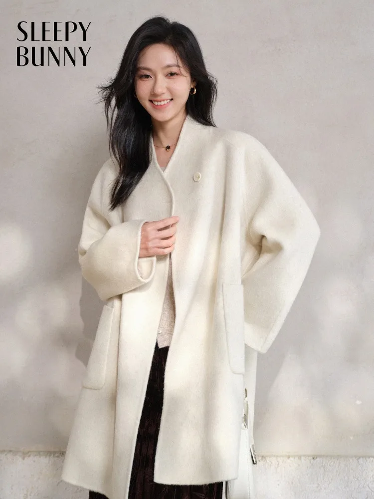 

Scarf-Collar Wool Coat for Women Lady Elegant Double-Faced Overcoat Warm Soft Premium Long Jacket Chic Stylish Winter Outfits