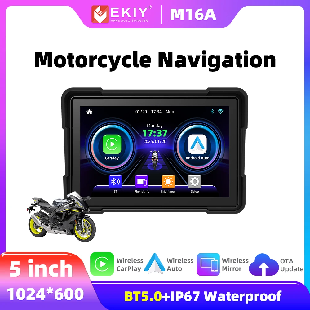 

EKIY CarPlay мотоцикл 5-дюймовый портативный мотоциклетный экран мотоцикл GPS-навигационный дисплей беспроводной CarPlay Moto Android Auto