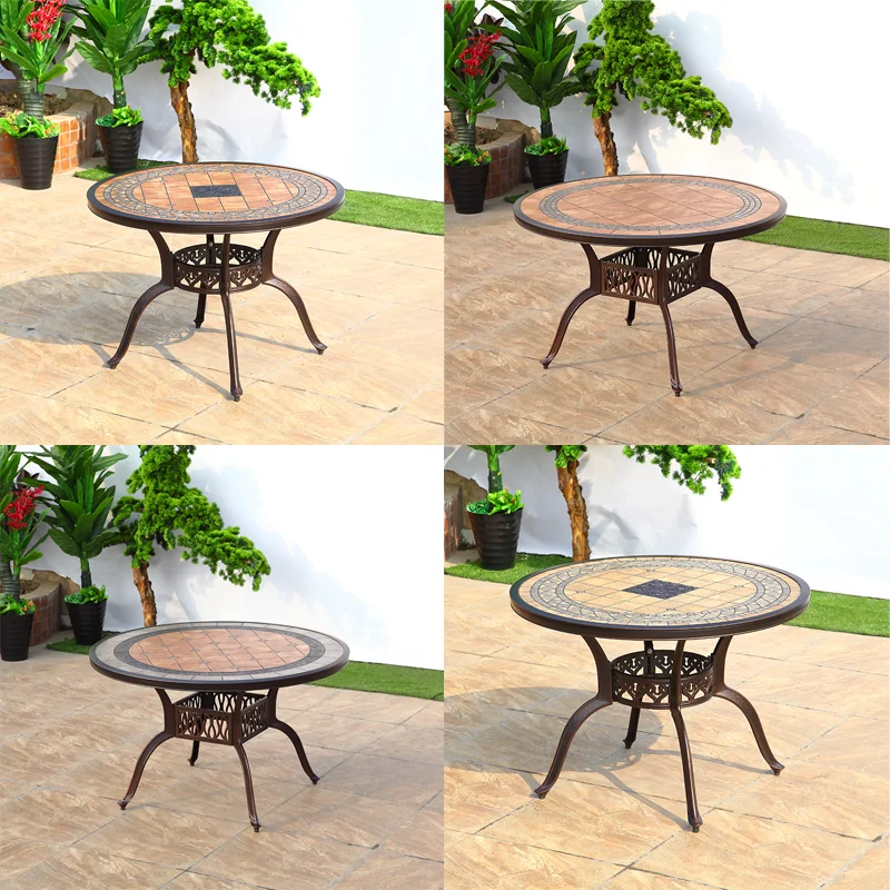 2024 Outdoor Garden Cast Aluminum 100cm Round Dining Table Marble Tiles Design Dining Table Tile paving Table Modern Furniture