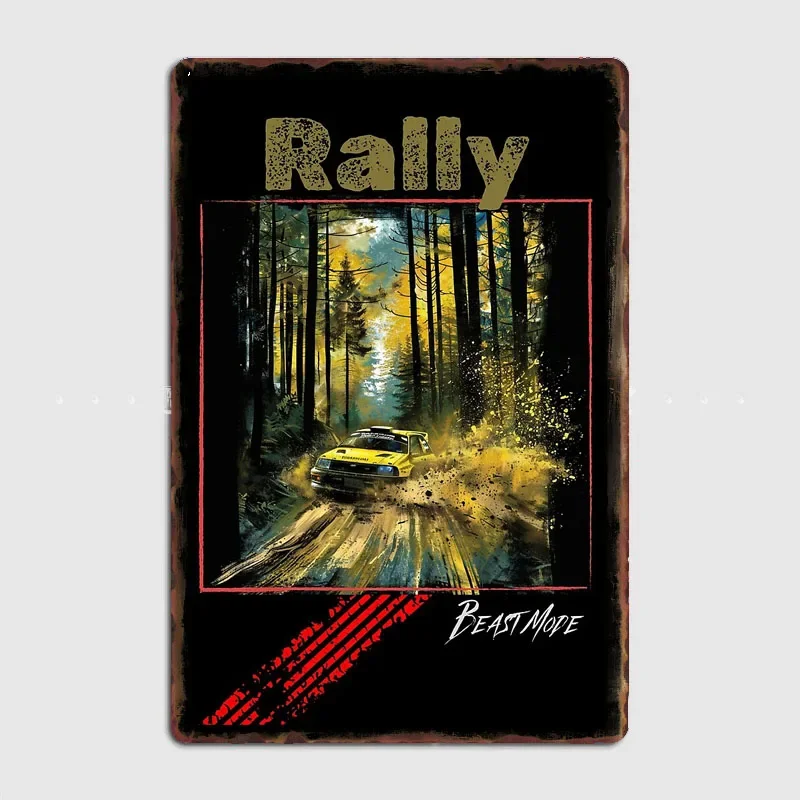 Rally Car Racing Through Forest Trails Metal Poster Club Home Decor Bar Cave Classic Tin Sign Room Decor Wall Decor