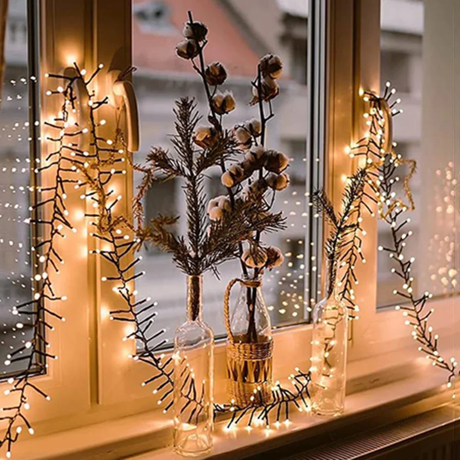 1000/1500 LED Firecracker String Light Outdoor LED Cluster Garland Fairy Lights 8 Modes Waterproof For Christmas Wedding Decor