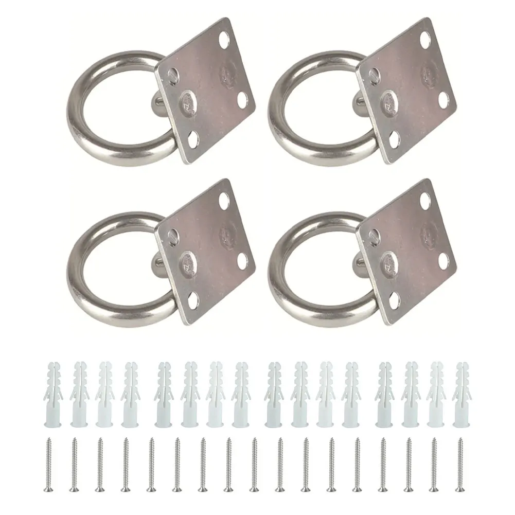 4 Stainless Steel Tie Up Rings for Horses Hay Decking Ropes Compatible with Stable Boat Trailer and Agricultural Setups