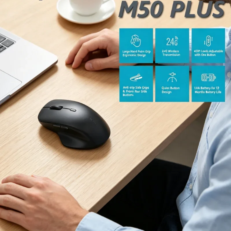

Office Use Rapoo M50 PLUS Silent Mouse 2.4G Wireless Ergonomic For Big Hand 600 DPI Switch Optical Tracking