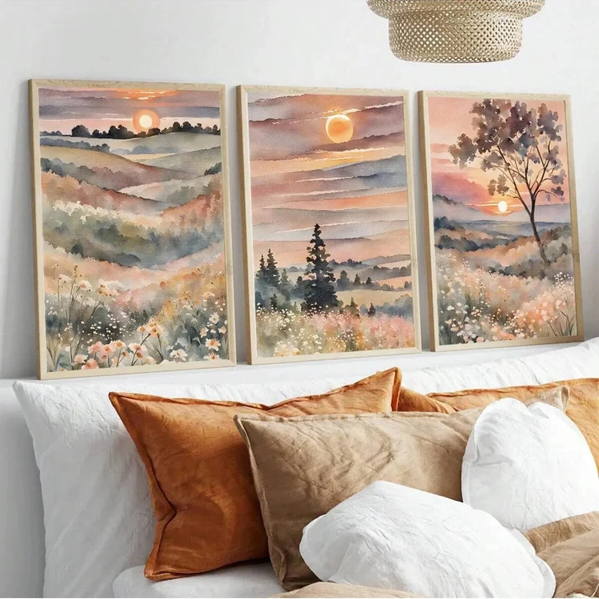 Large-sized 3pcs Modern Autumn Fading Sunset Glow Wall Art Print Canvas Painting Poster Picture For Living Room,Bedroom Home Dec
