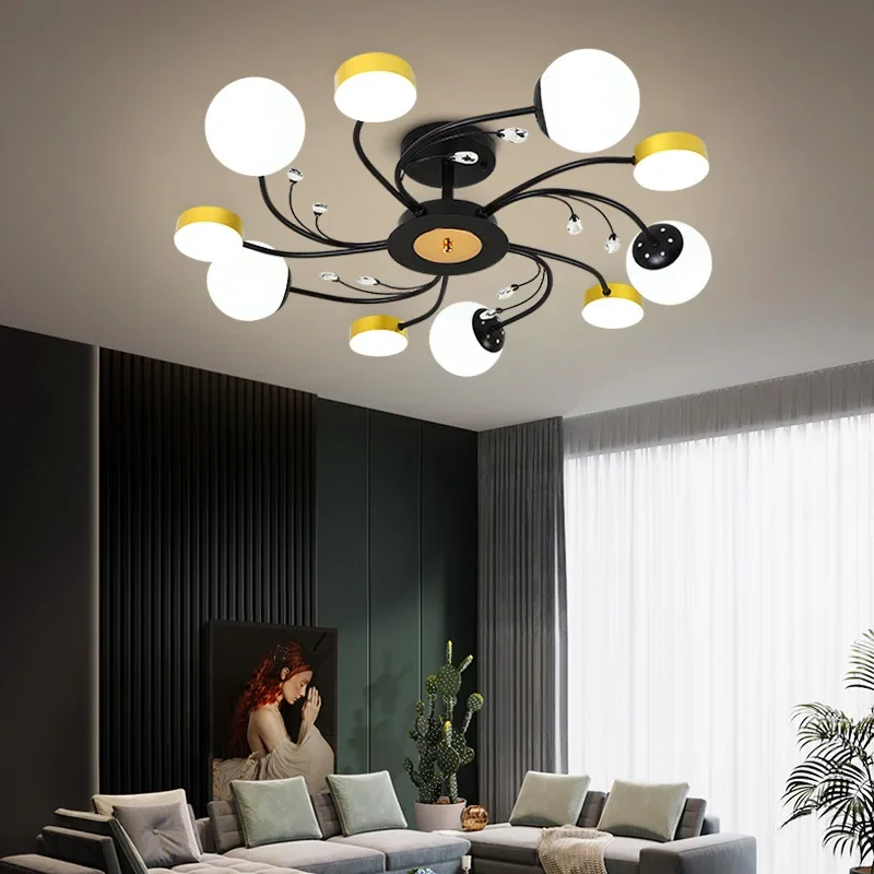 Modern Glass Ball Ceiling Chandelier Black for Bedroom Living Rroom Children\'s Pendant Lamp Minimalist Decor Lusters Luminaires