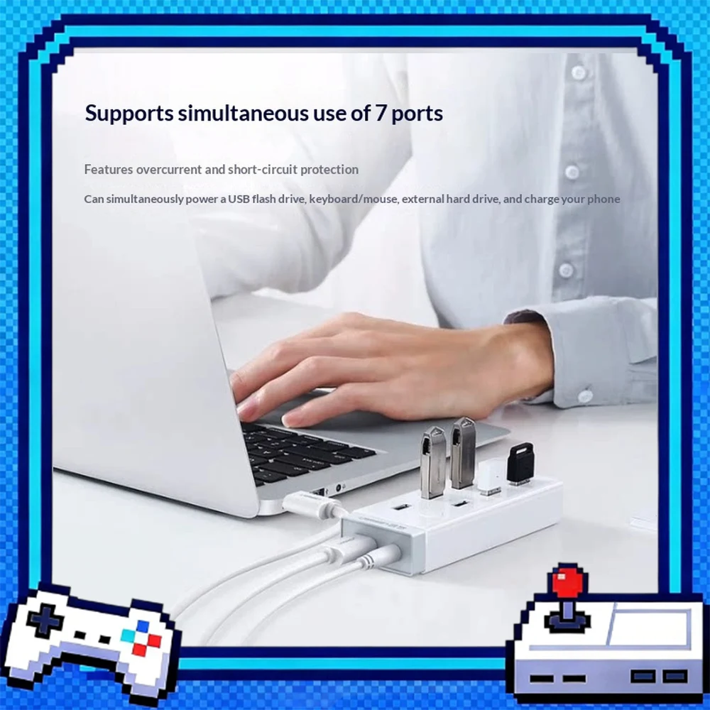 UGREEN 30303 CR116 USB 3.0 Hub 7 Port Powered High Speed USB Splitter with Power Adapter for Laptop Desktop PC