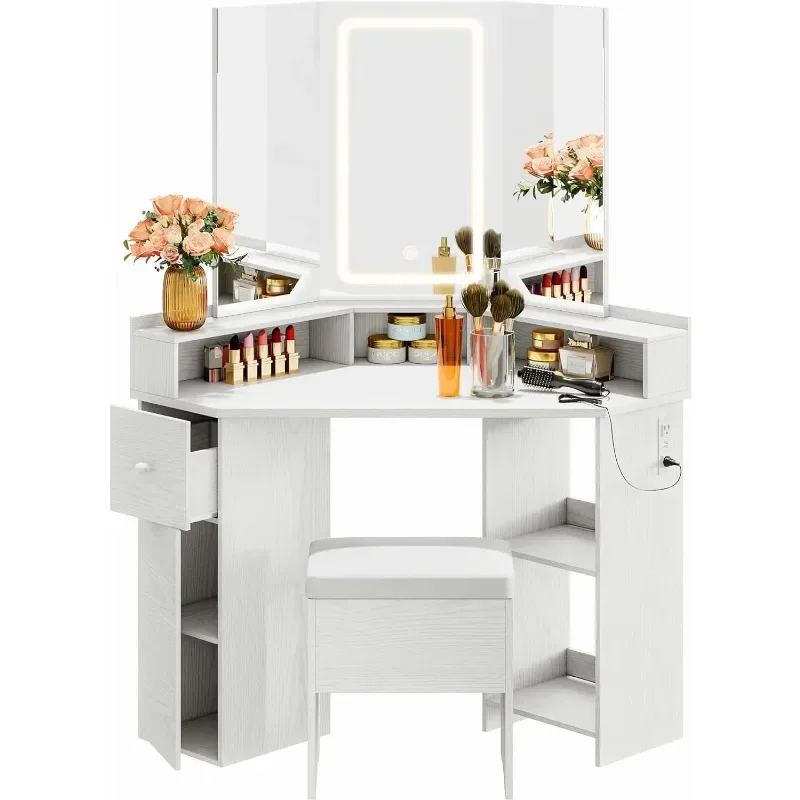 Modern corner dressing table with mirror