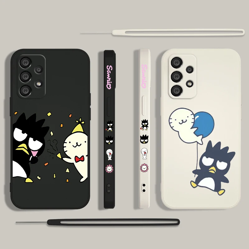 Sanrio Badbadtz-maru Cartoon Phone Case For Samsung A55 A53 A33 A52 A32 A71 A51 A21S A35 A25 5G Liquid Left Rope Funda