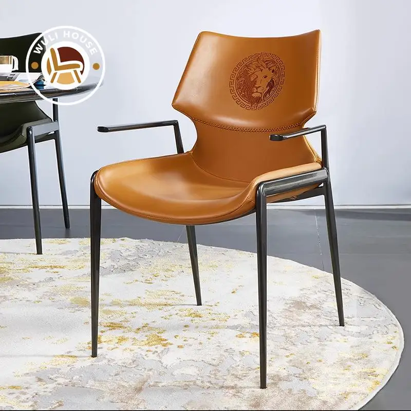 Wuli House Italian Minimalist Hotel Restaurant Household Dining Chair Leather Backrest Chair Model Room Negotiation Chair 2024