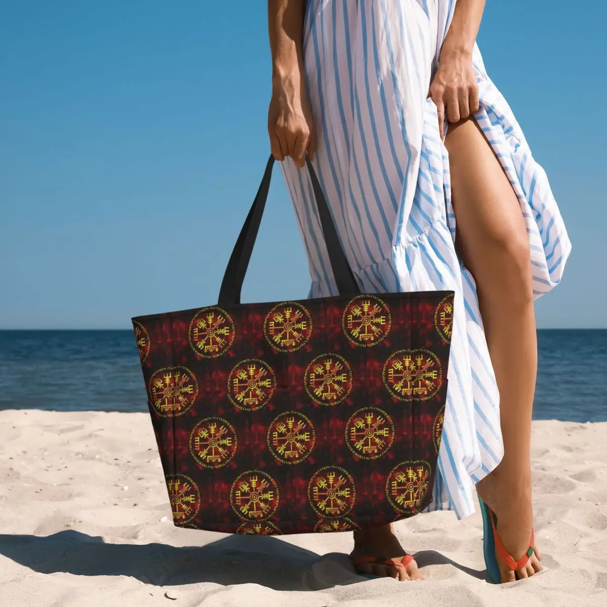Viking Odin Valknut Runes Beach Tote Bag Sport Gym Yoga Duffle Large Tote Bag Women Travel Bag Fitness bag