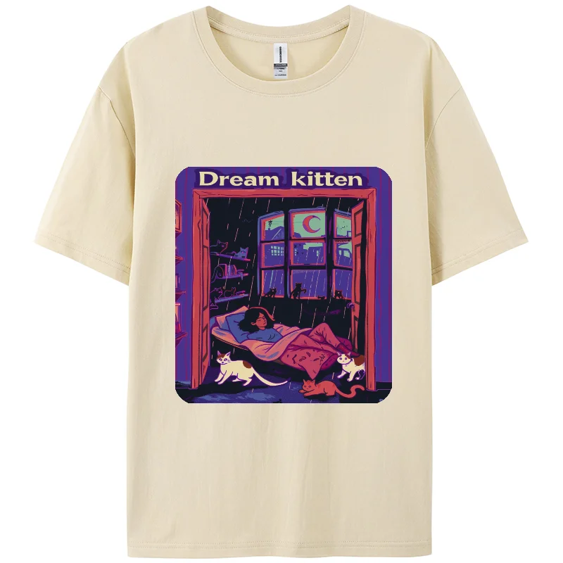 

Dream Cat Print,Y2K T-shirt,Berserk Short T-shirt,Short sleeve,100% cotton,Double-sided,Women,Holiday wear,Foundation wear