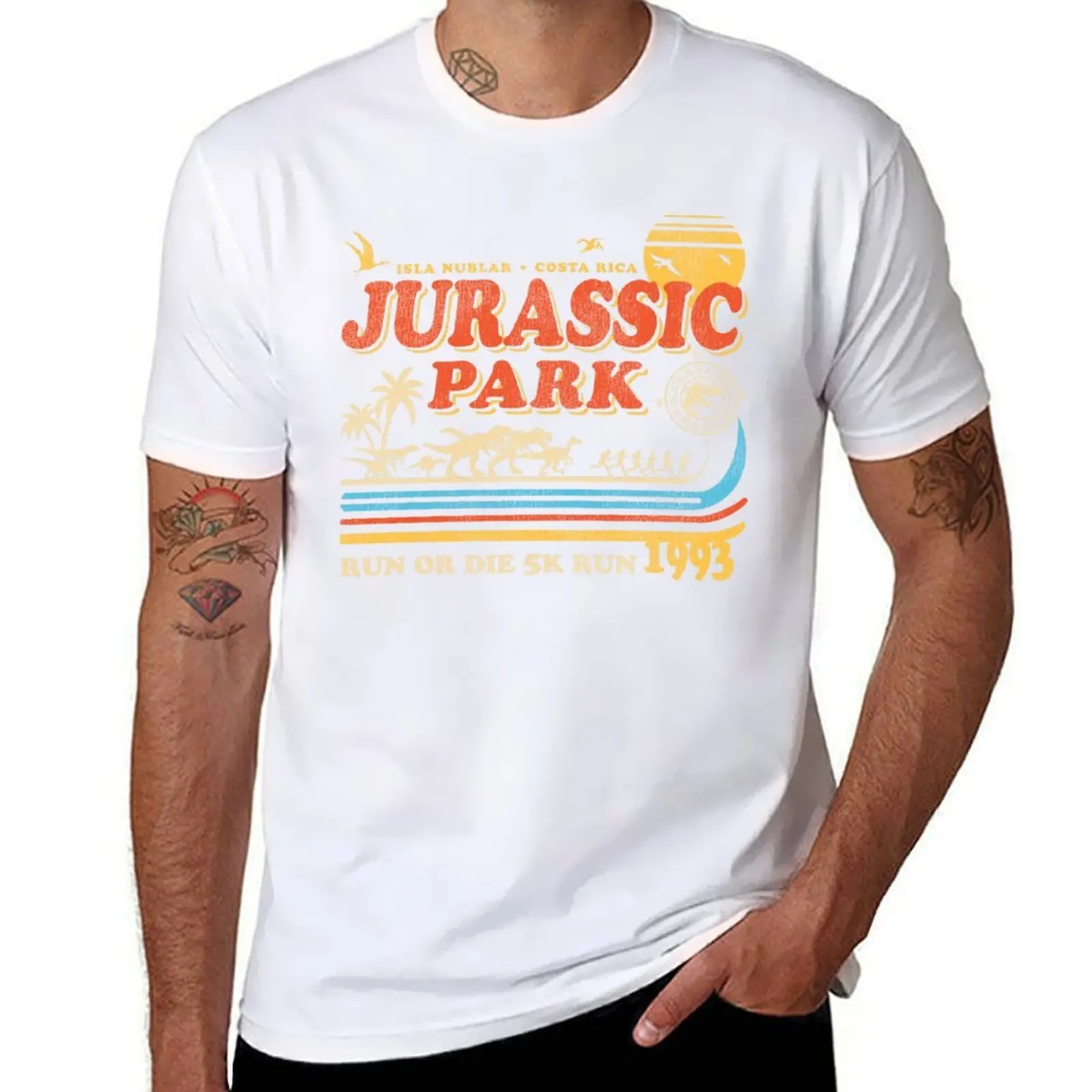 

Dinosaur Park Run or Die 1993 Worn T-Shirt man t shirt summer cotton t shirt man T-Shirt