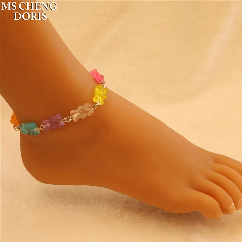 Cute Resin Gummy Bear Chain Anklet Candy Color Chain Foot Chain Jewelry for Women&Girl Daily Jewelry Party Gifts