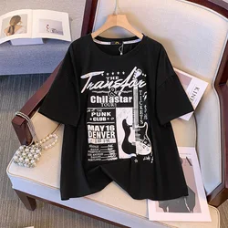 150Kg Plus Size Women's Bust 162 Summer Loose Short Sleeve High Street T-shirt Oversize O-Neck Top Black 6XL 7XL 8XL 9XL 10XL