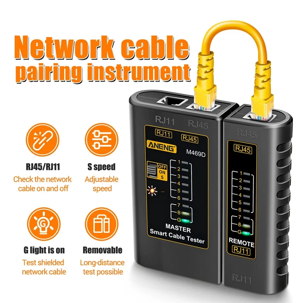 M469D Cable Lan Tester Network Cable Tester RJ45 RJ11 RJ12 CAT5 UTP LAN Cable Tester Networking Tool Network Repair