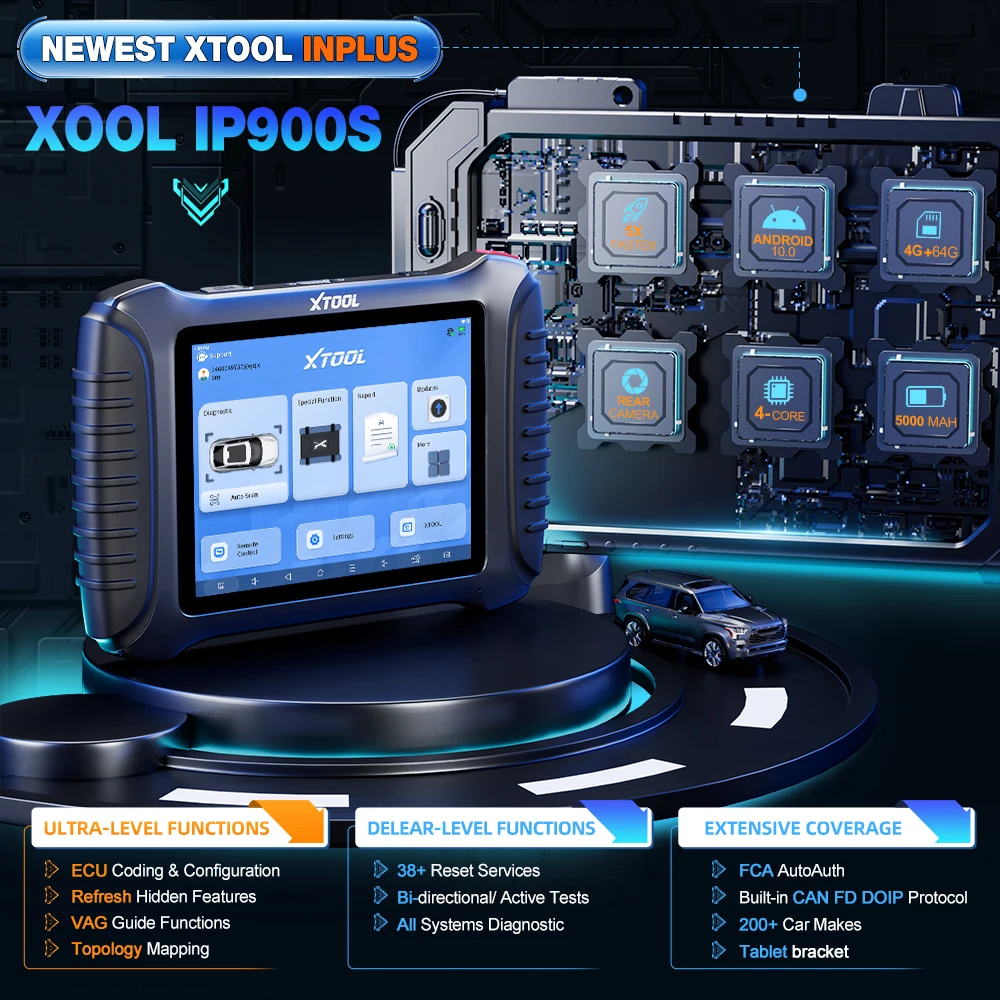 XTOOL InPlus IP900S All System Car Diagnostic Tools Key Programmer ECU Coding OBD2 Scanner With 38+ Resets Topology Map FCA DOIP