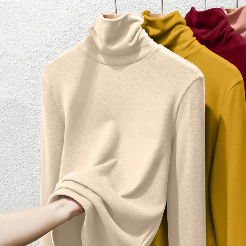 قميص نسائي حراري دافئ للتنقل اليومي، قميص أساسي سميك بأكمام طويلة وياقة عالية، نمط كاجوال للارتداء الداخلي في الخريف والشتاء