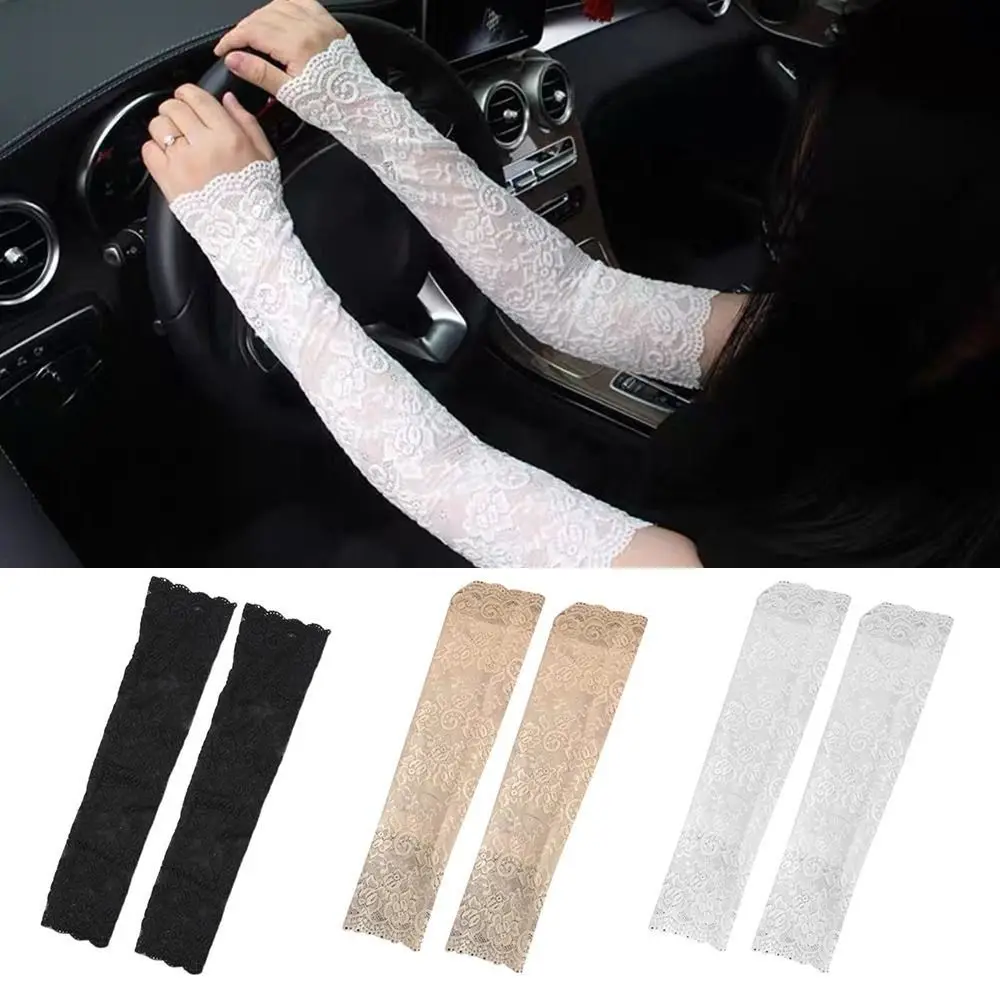

Mesh Lace Sun Protection Arm Sleeves Breathable Floral Embroidery Fingerless Long Sunscreen Elastic Sleeve Arm Warmers