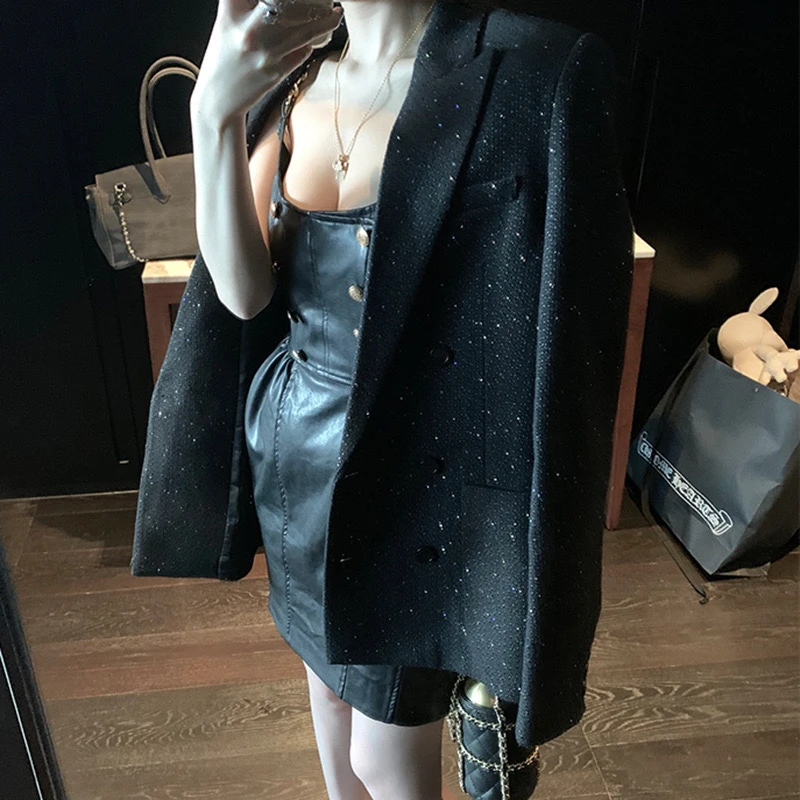 Ele Bla costume femme Sle Design Sensation décontracté petite Fraance vent manteau Long Sve coupe ajustée Double boutonnage