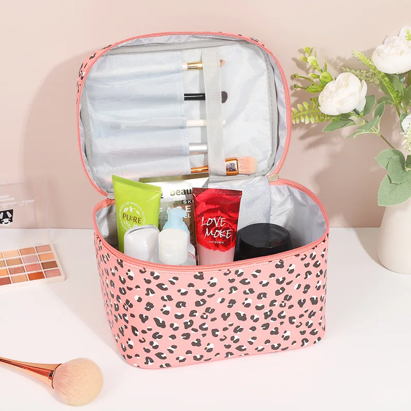 Leopard Print Makeup Bag Set Travel Cosmetic Bag PU Leather Zipper Pouch Waterproof Cosmetic Storage Bag