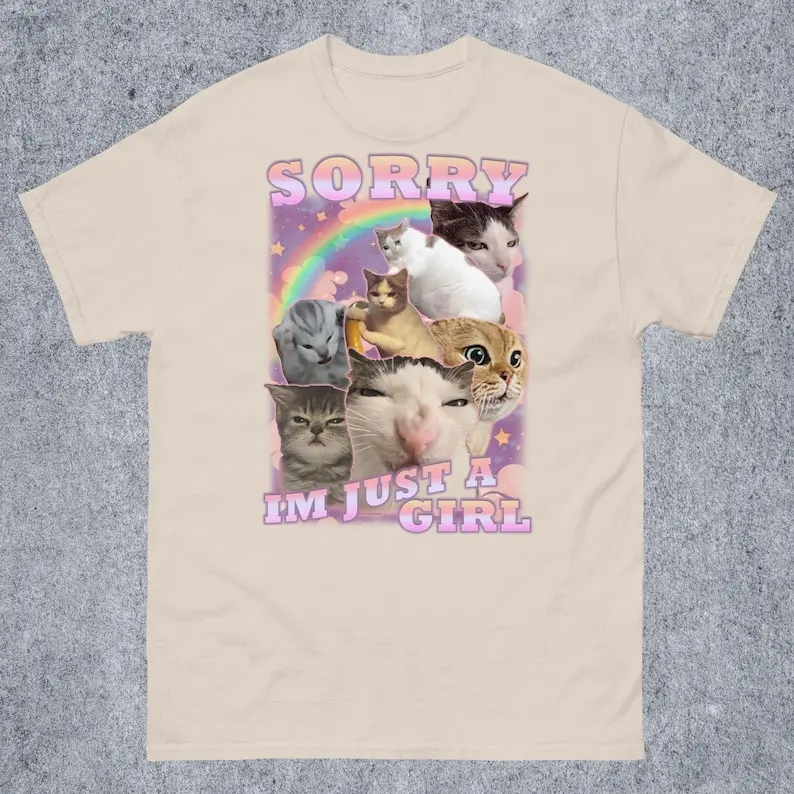 Sorry Im Just a Girl Funny Cat Meme T-shirt, Unhinged Cute Shirts, Ugly T-shirt, Stupid Gifts, Girl Aesthetic T-shirts
