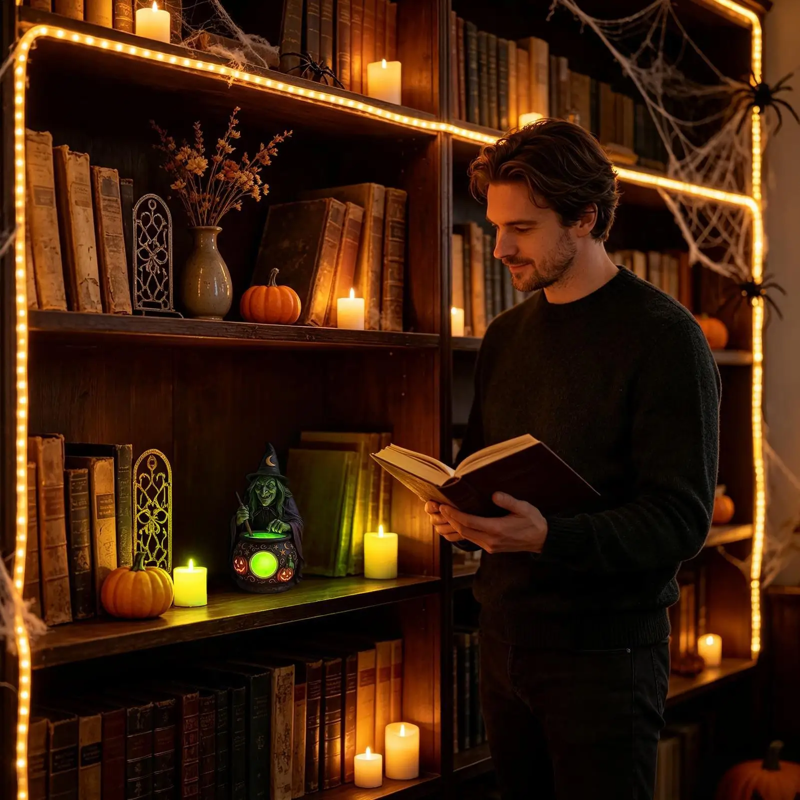 Halloween Witch Lamp Halloween Witch Cauldron Tabletop Lightings Gothic Nightstand Lamp For Homeowners Renters Decorators Home