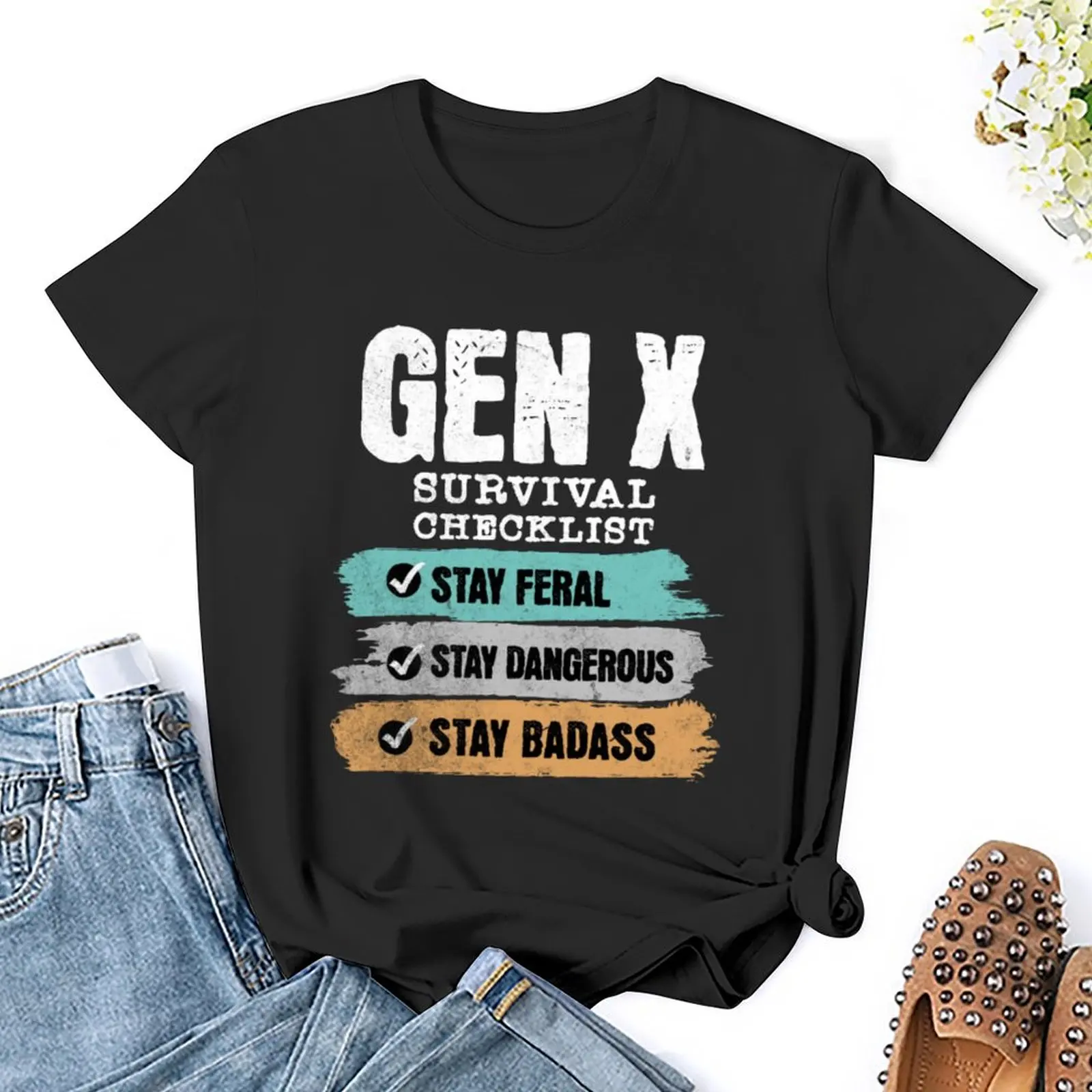 GEN X SURVIVAL CHECKLIST T-shirt summer top funny cute clothes spring clothes Women 2024