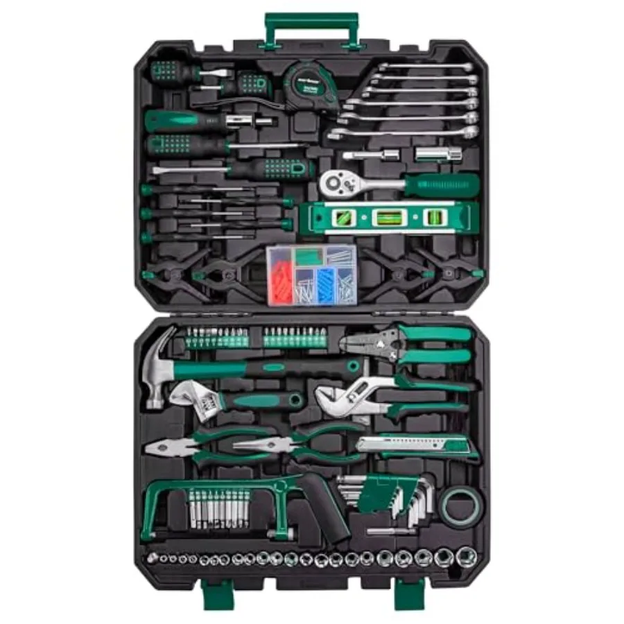 

238-Piece Tool Set with Socket Wrench and Auto Repair Tools Mixed General Household Hand Tool Kit Green Plastic Toolbox