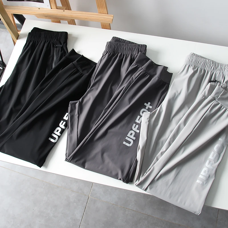 

Мужские летние уличные ультратонкие эластичные повседневные брюки из ледяного шелка, легкие длинные брюки, дышащие, удобные