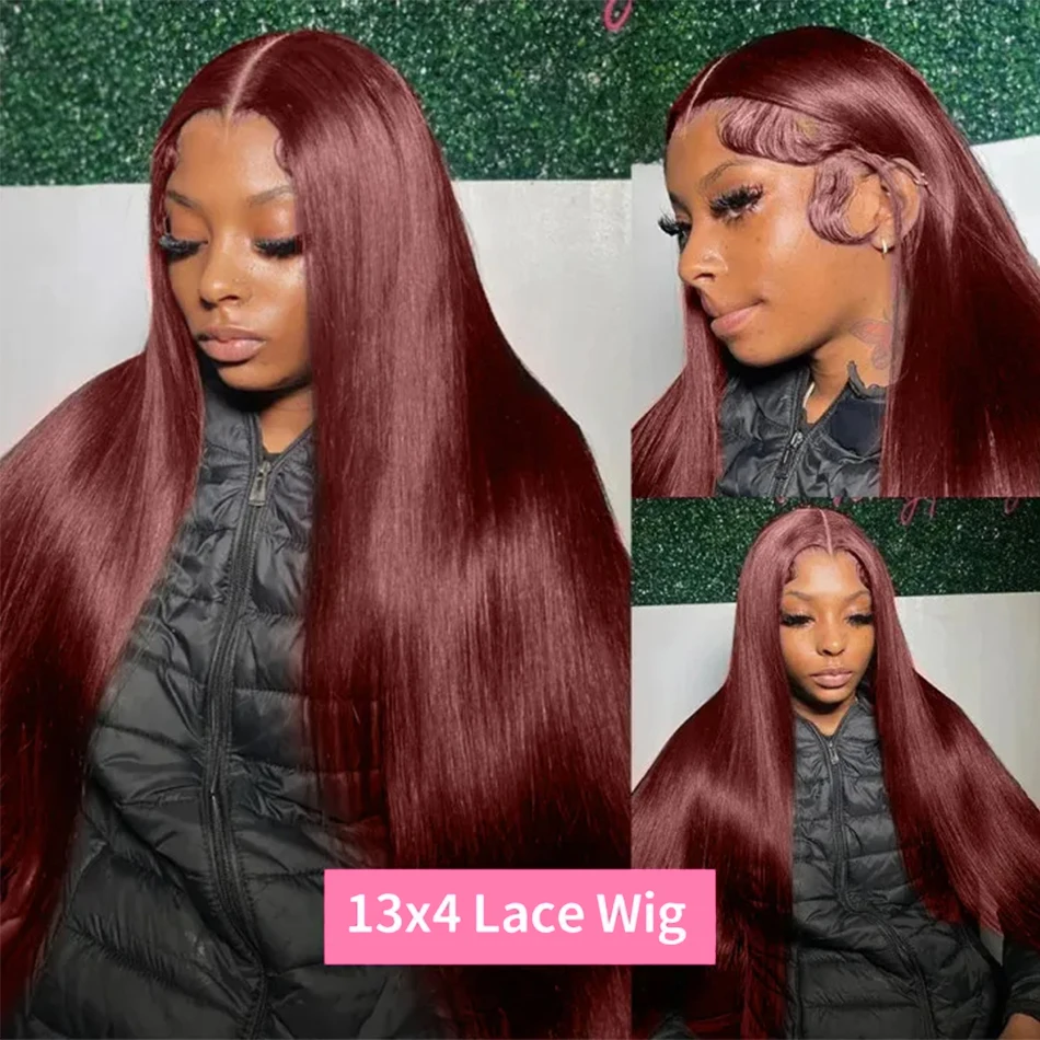 Reddish Brown 13x4 13x6 Lace Front Human Hair Dark Red Brown Brazilian Straight Lace Frontal Wigs 4x4 Closure Wig For Women