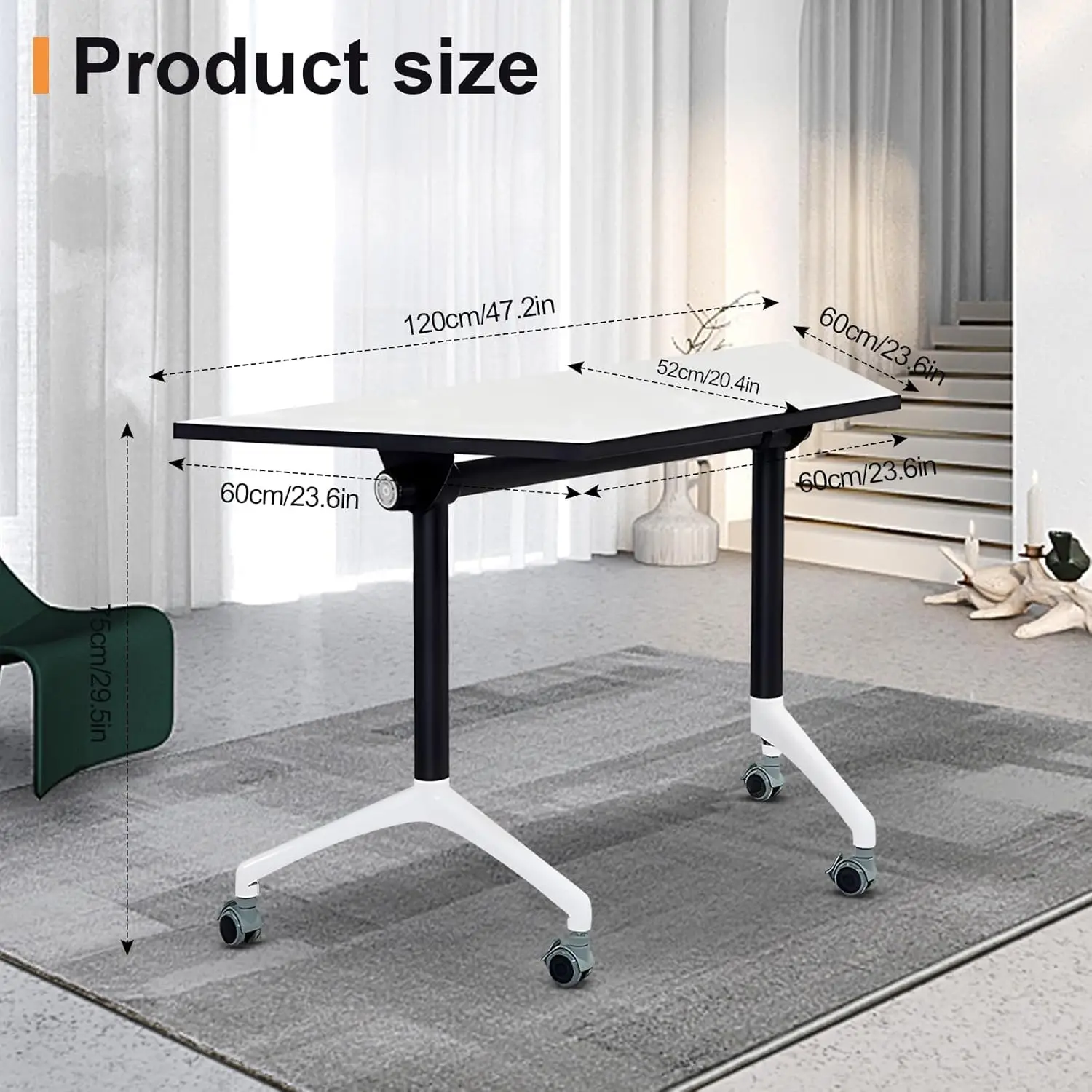 Vergaderzaaltafel Opvouwbare mobiele trainingstafel met flip-top, gecombineerbare trapeziumvormige vergadertafel Computerbureau, metalen frame