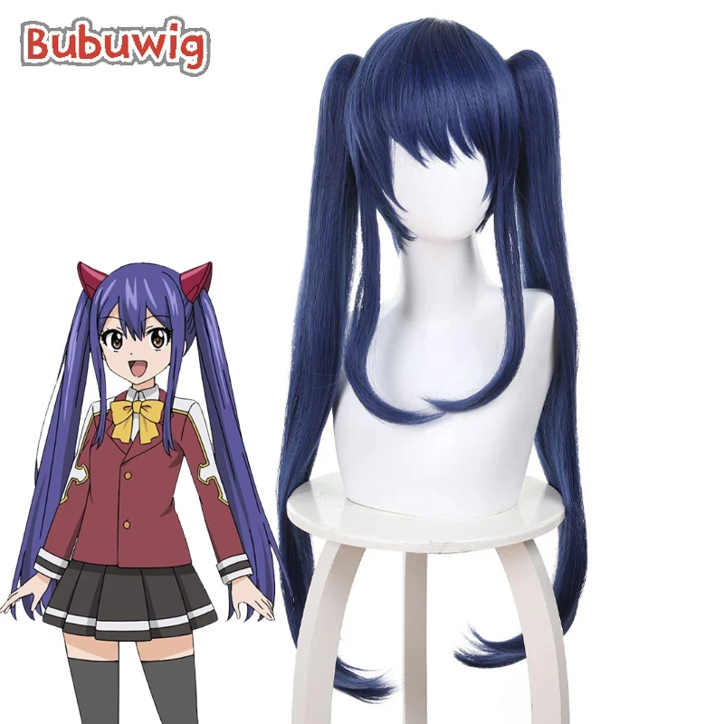 Bubuwig Synthetic Hair Wendy Marvell Cosplay Wigs Fairy Tail Wendy Marvell 80cm Long Straight Blue Ponytail Wig Heat Resistant